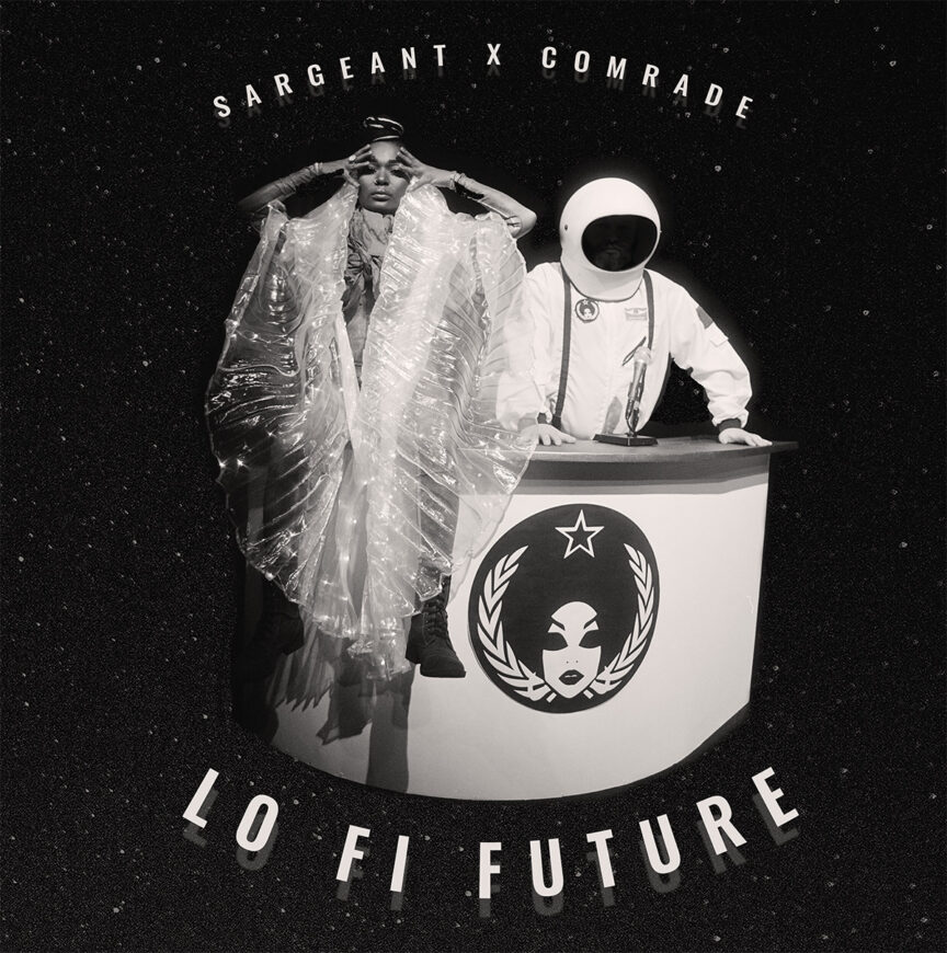 Lo Fi Future album art. Yolanda Sargeant and Evgeniy "Comrade" floating in outer space.